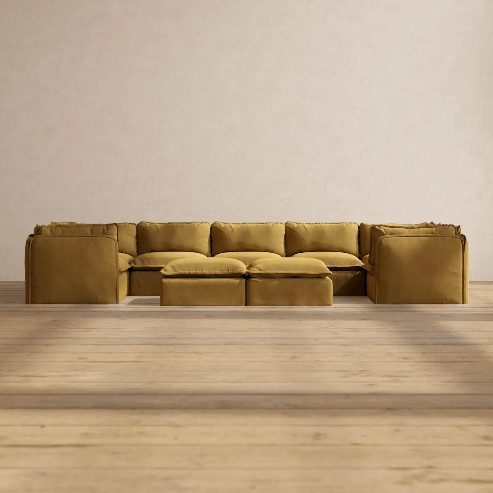 Slipcover Only - Modular Performance 7-Seater U-Sectional   Bench Ottoman | Luxury Velvet in Toffee