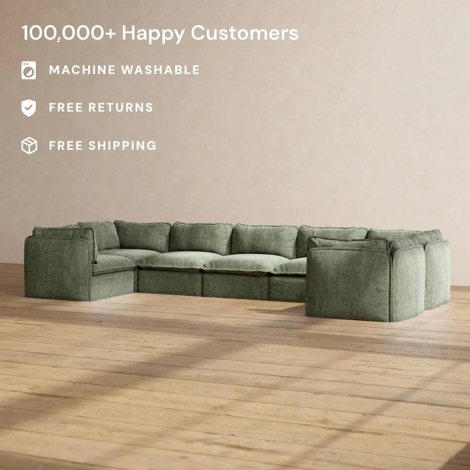 Slipcover Only - Modular Performance 7-Seater U-Sectional | Heirloom Velvet in Willow