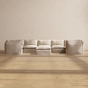 Slipcover Only - Modular Performance 7-Seater U-Sectional   Ottoman | Blended Weave in Oat