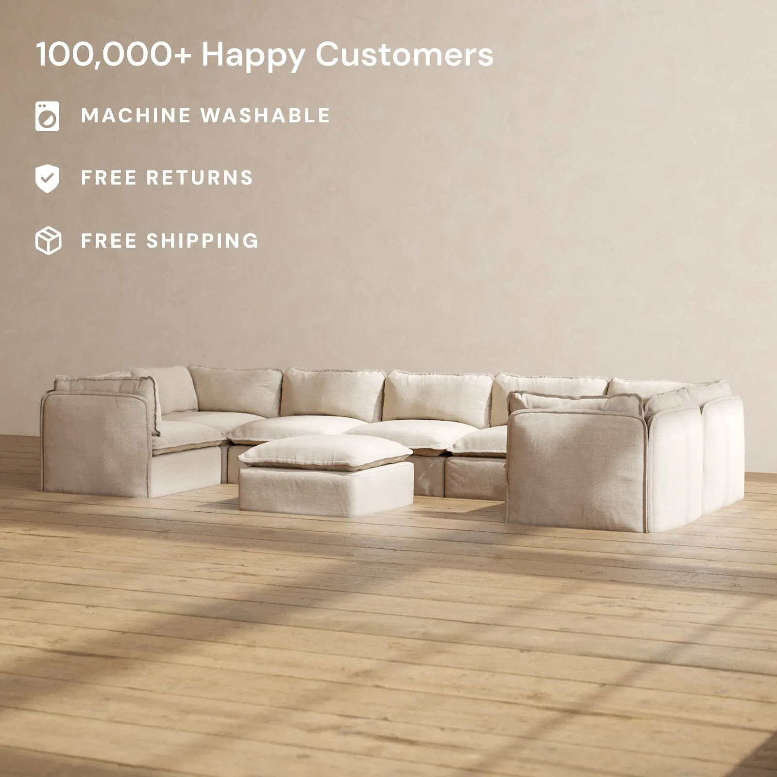 Slipcover Only - Modular Performance 7-Seater U-Sectional   Ottoman | Blended Weave in Oat