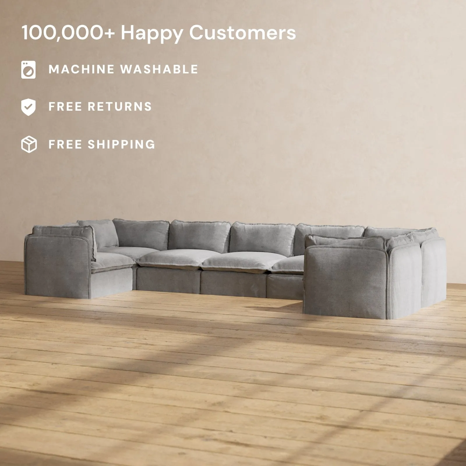 Slipcover Only - Modular Performance 7-Seater U-Sectional | Plush Weave in Ash