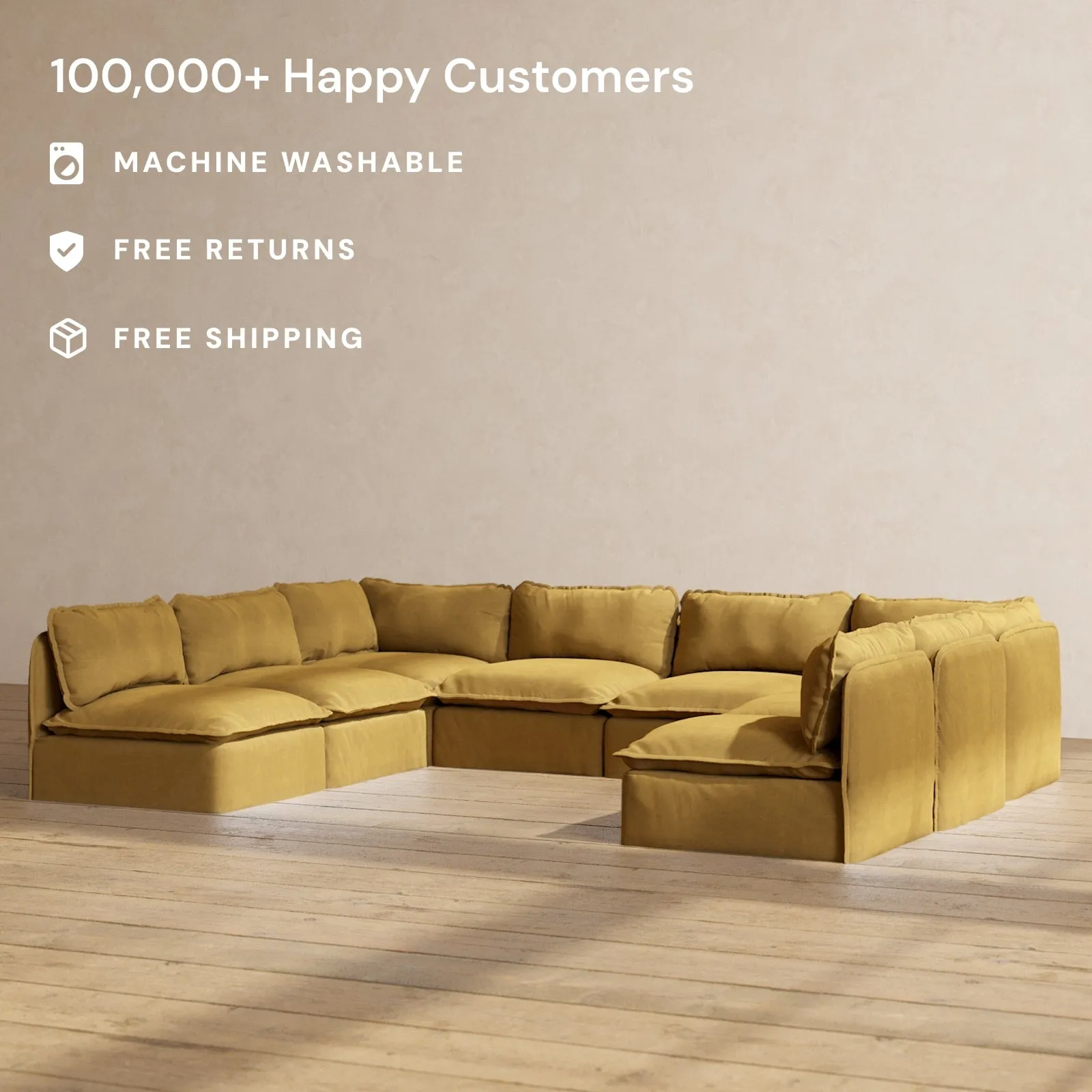 Slipcover Only - Modular Performance 8-Seater Open-Ends U-Sectional | Luxury Velvet in Toffee