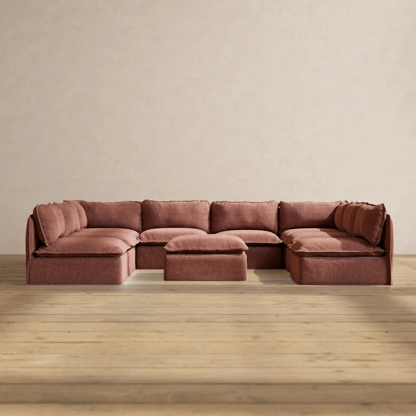 Slipcover Only - Modular Performance 8-Seater Open-Ends U-Sectional   Ottoman | Heirloom Velvet in Chestnut