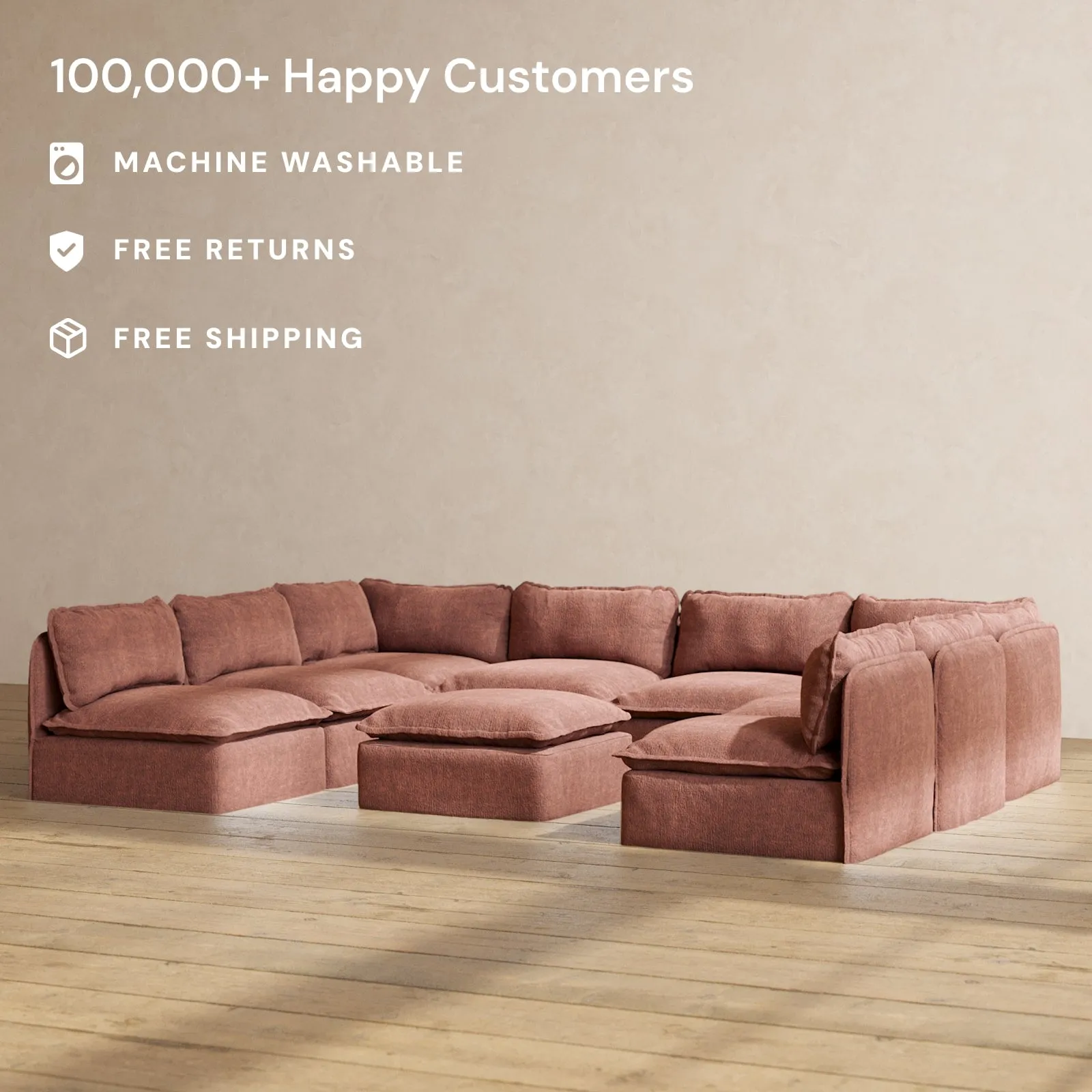 Slipcover Only - Modular Performance 8-Seater Open-Ends U-Sectional   Ottoman | Heirloom Velvet in Chestnut