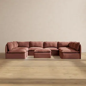 Slipcover Only - Modular Performance 8-Seater Open-Ends U-Sectional   Ottoman | Heirloom Velvet in Chestnut