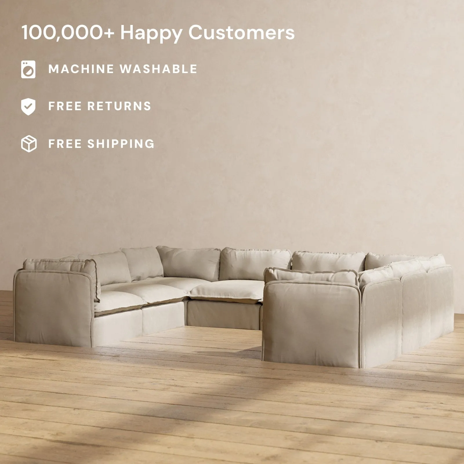 Slipcover Only - Modular Performance 8-Seater U-Sectional | Luxury Velvet in Dune