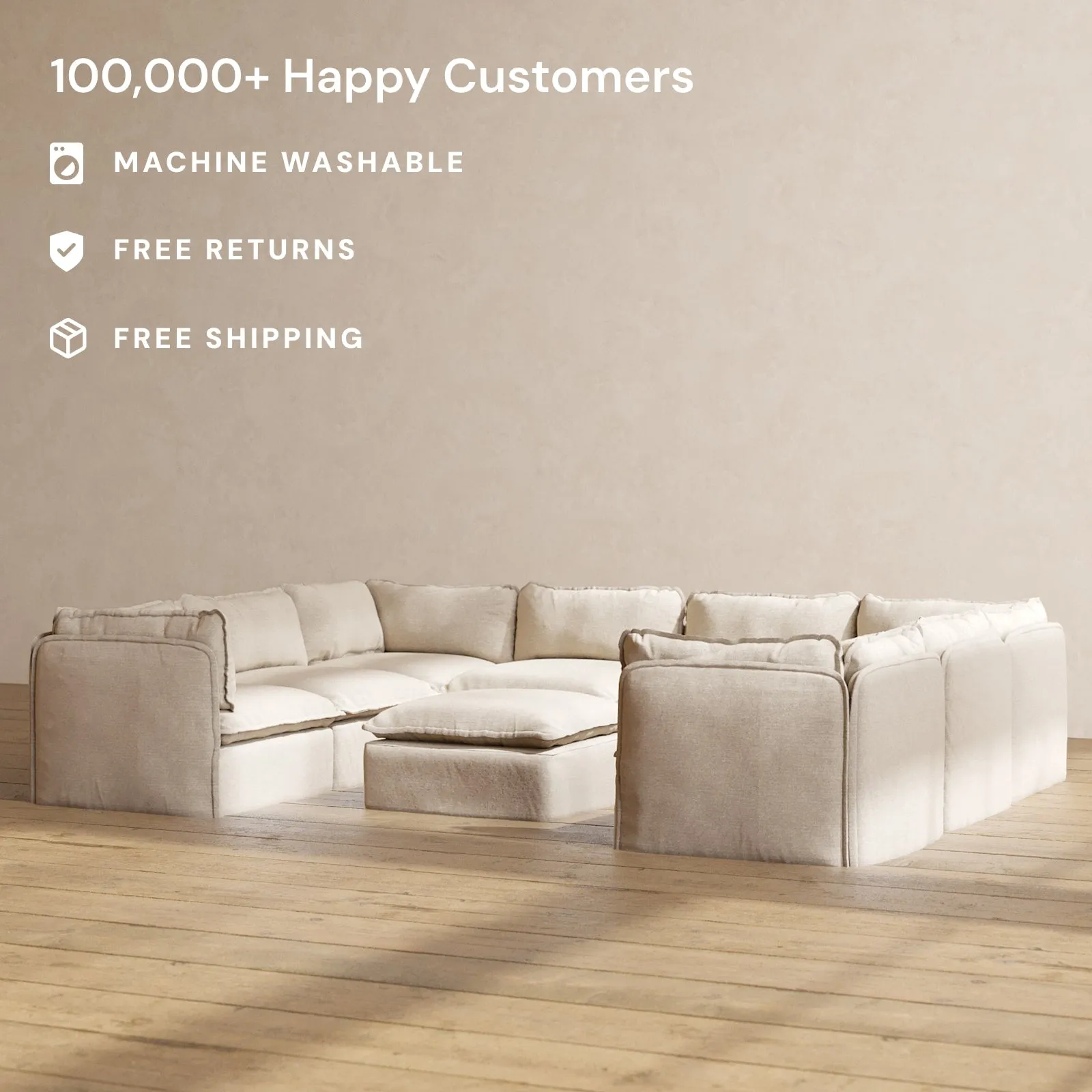 Slipcover Only - Modular Performance 8-Seater U-Sectional   Ottoman | Blended Weave in Oat