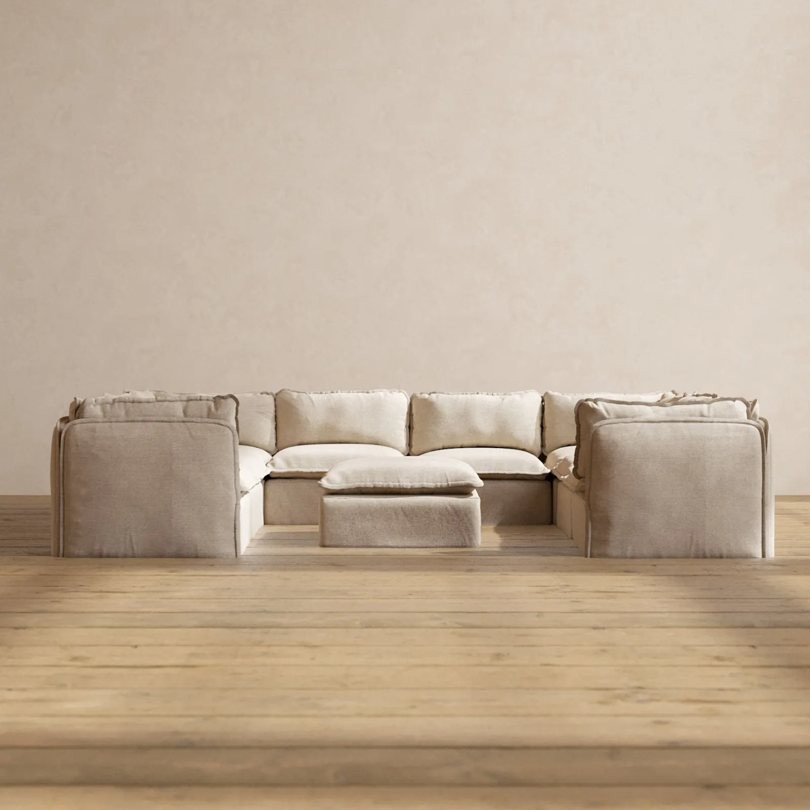 Slipcover Only - Modular Performance 8-Seater U-Sectional   Ottoman | Blended Weave in Oat