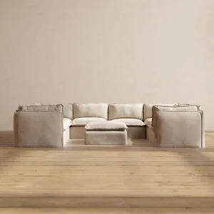 Slipcover Only - Modular Performance 8-Seater U-Sectional   Ottoman | Blended Weave in Oat