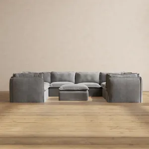 Slipcover Only - Modular Performance 8-Seater U-Sectional   Ottoman | Plush Weave in Ash