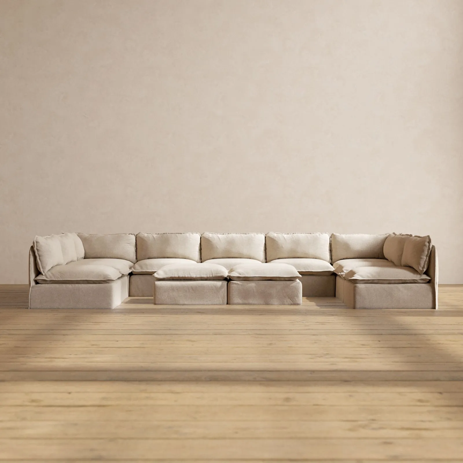 Slipcover Only - Modular Performance 9-Seater Open-Ends U-Sectional   Bench Ottoman | Blended Weave in Oat