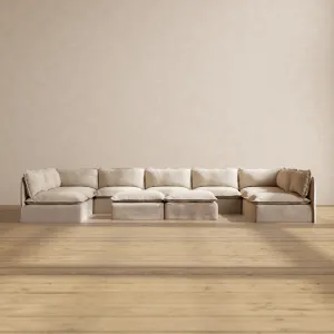 Slipcover Only - Modular Performance 9-Seater Open-Ends U-Sectional   Bench Ottoman | Blended Weave in Oat