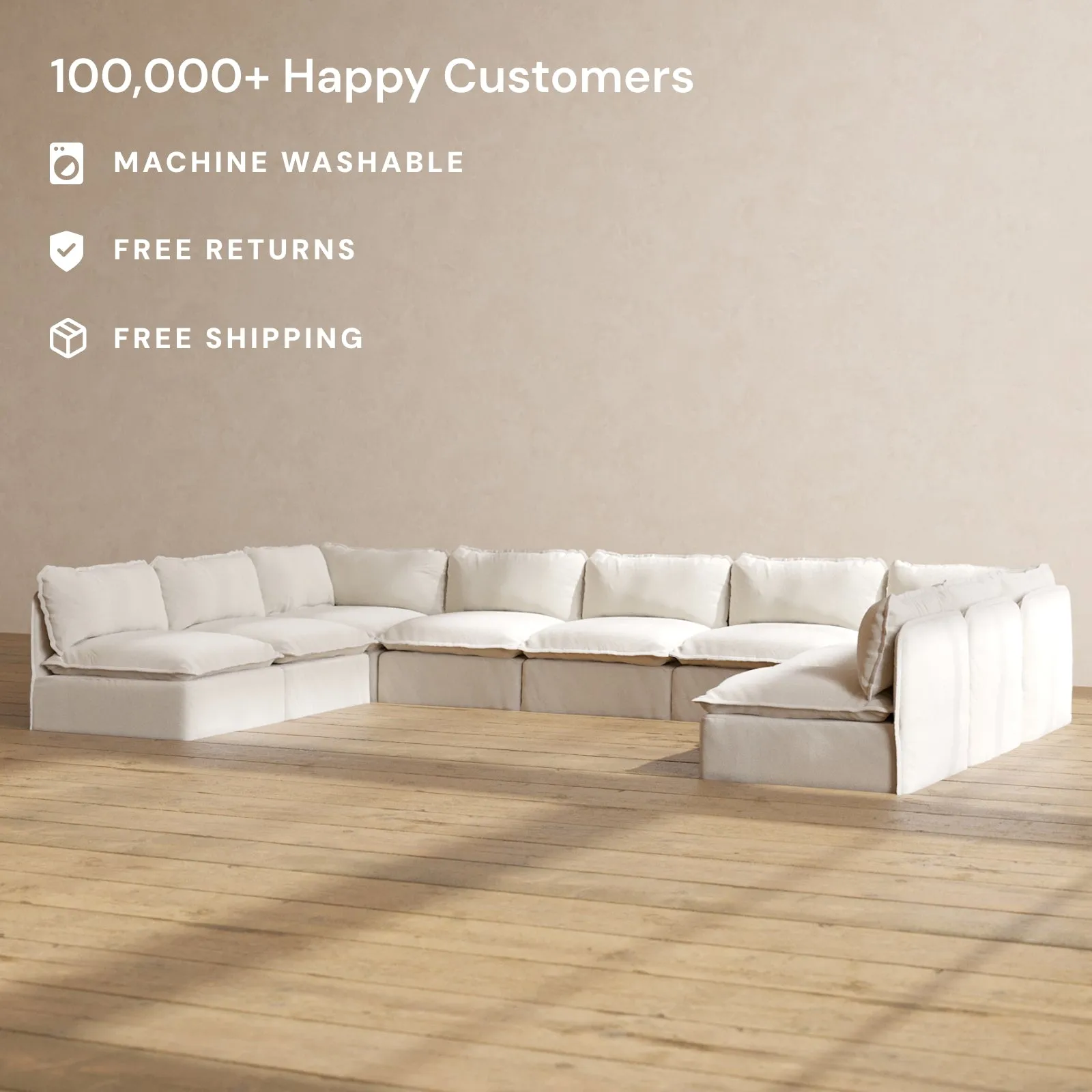 Slipcover Only - Modular Performance 9-Seater Open-Ends U-Sectional | Blended Weave in Flour