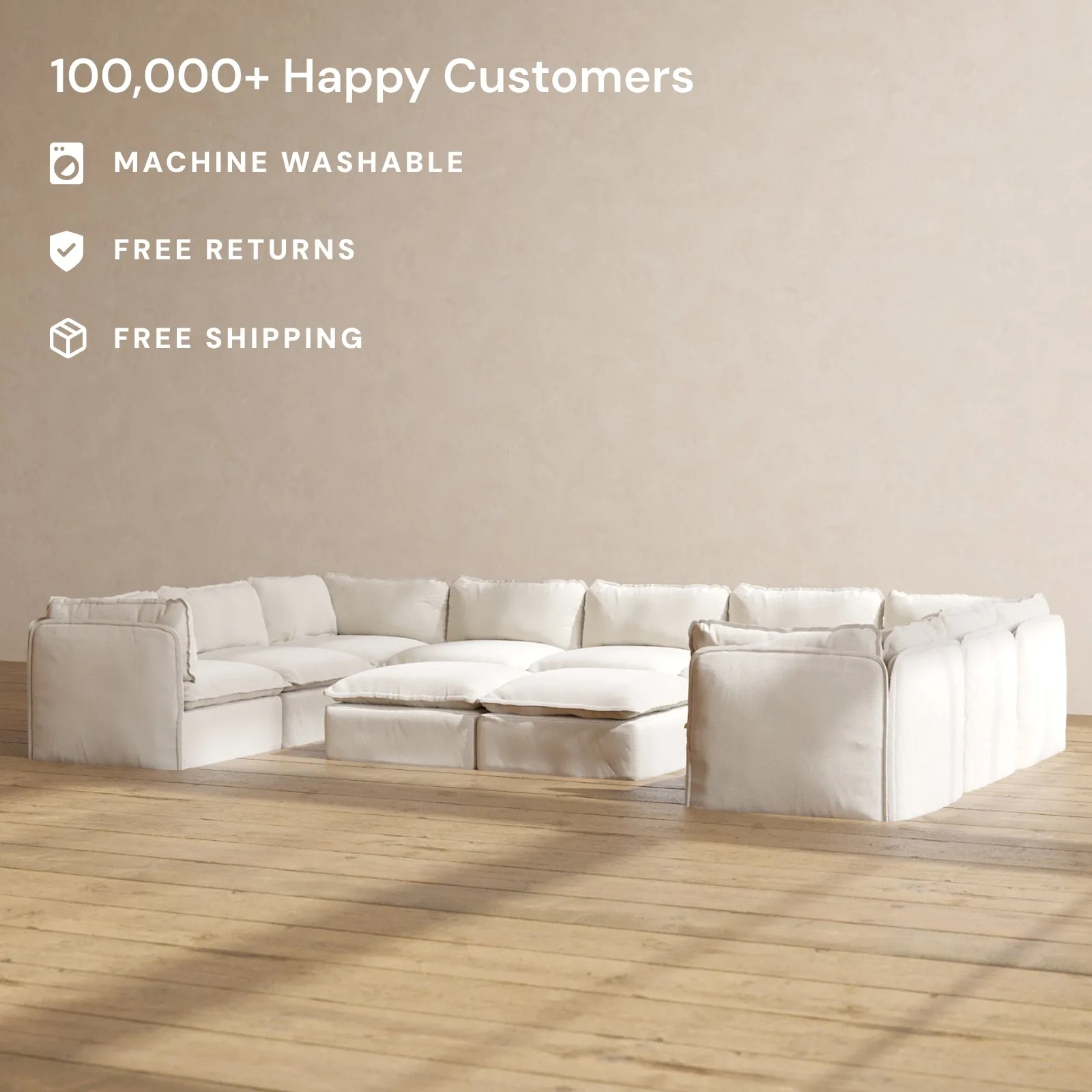 Slipcover Only - Modular Performance 9-Seater U-Sectional   Bench Ottoman | Blended Weave in Flour