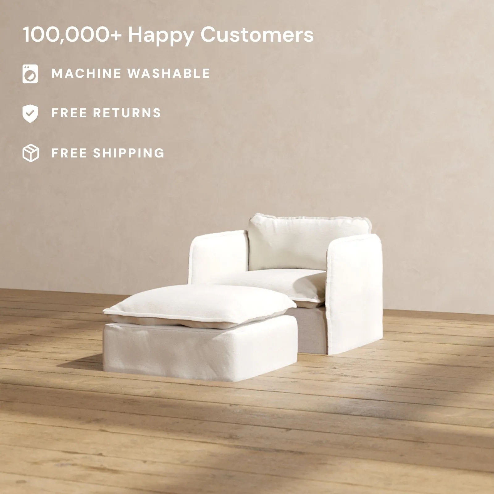 Slipcover Only - Modular Performance Armchair & Ottoman | Blended Weave in Flour