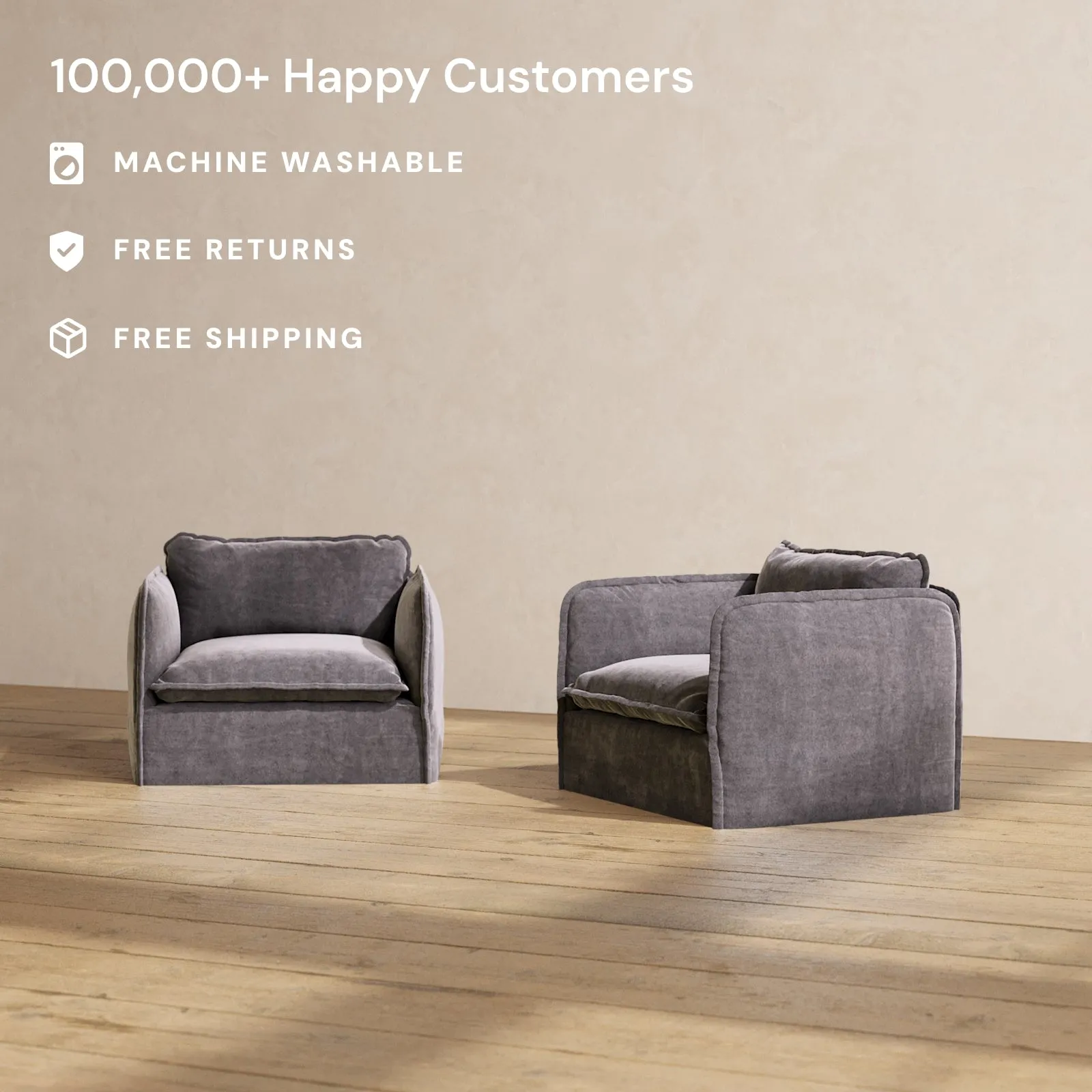 Slipcover Only - Modular Performance Armchair Set | Luxury Velvet in Cinder