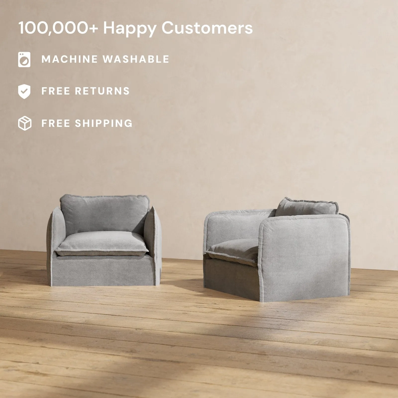 Slipcover Only - Modular Performance Armchair Set | Plush Weave in Ash