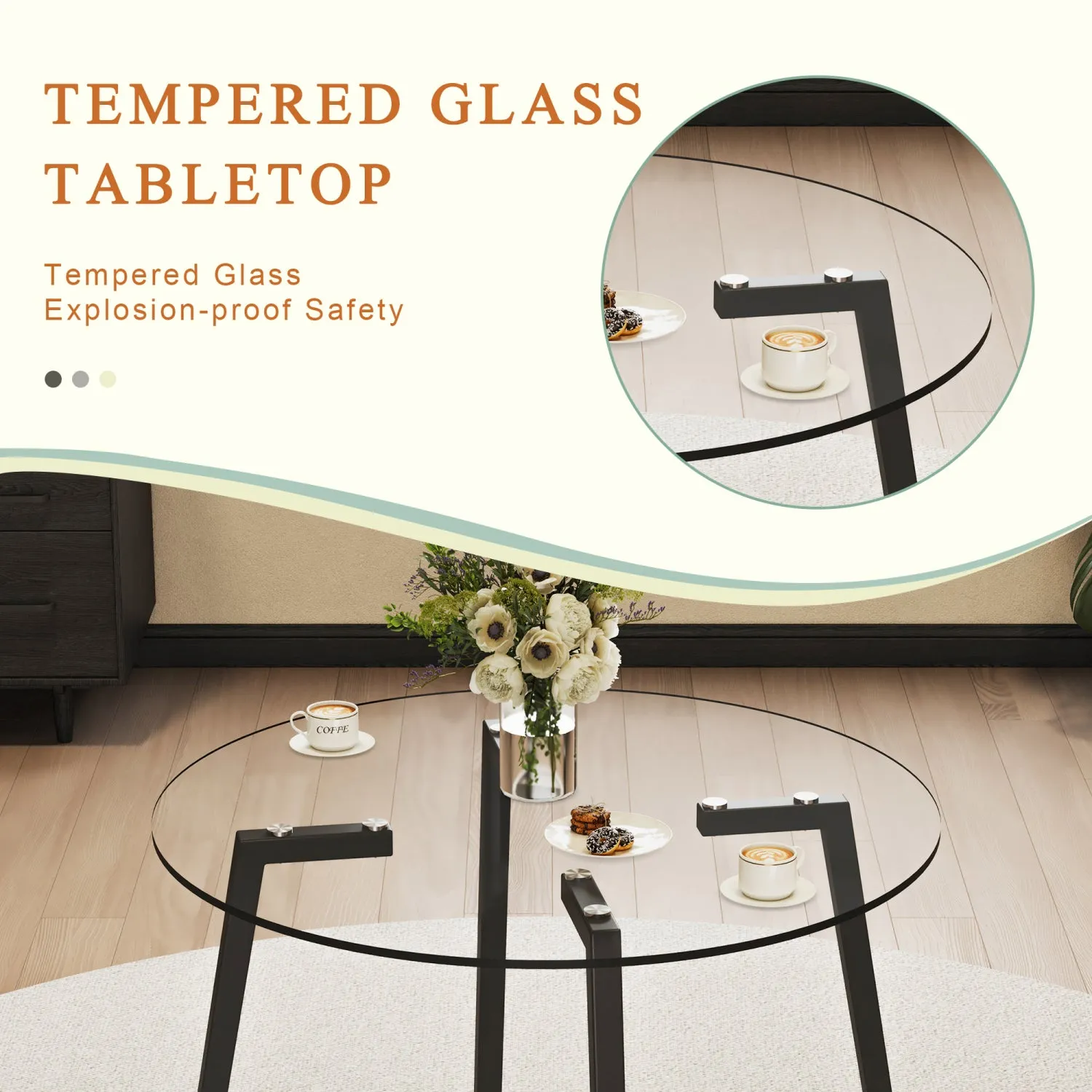 Streamdale 42" Glass Table & 4 PU Chairs - Modern Minimalist Set