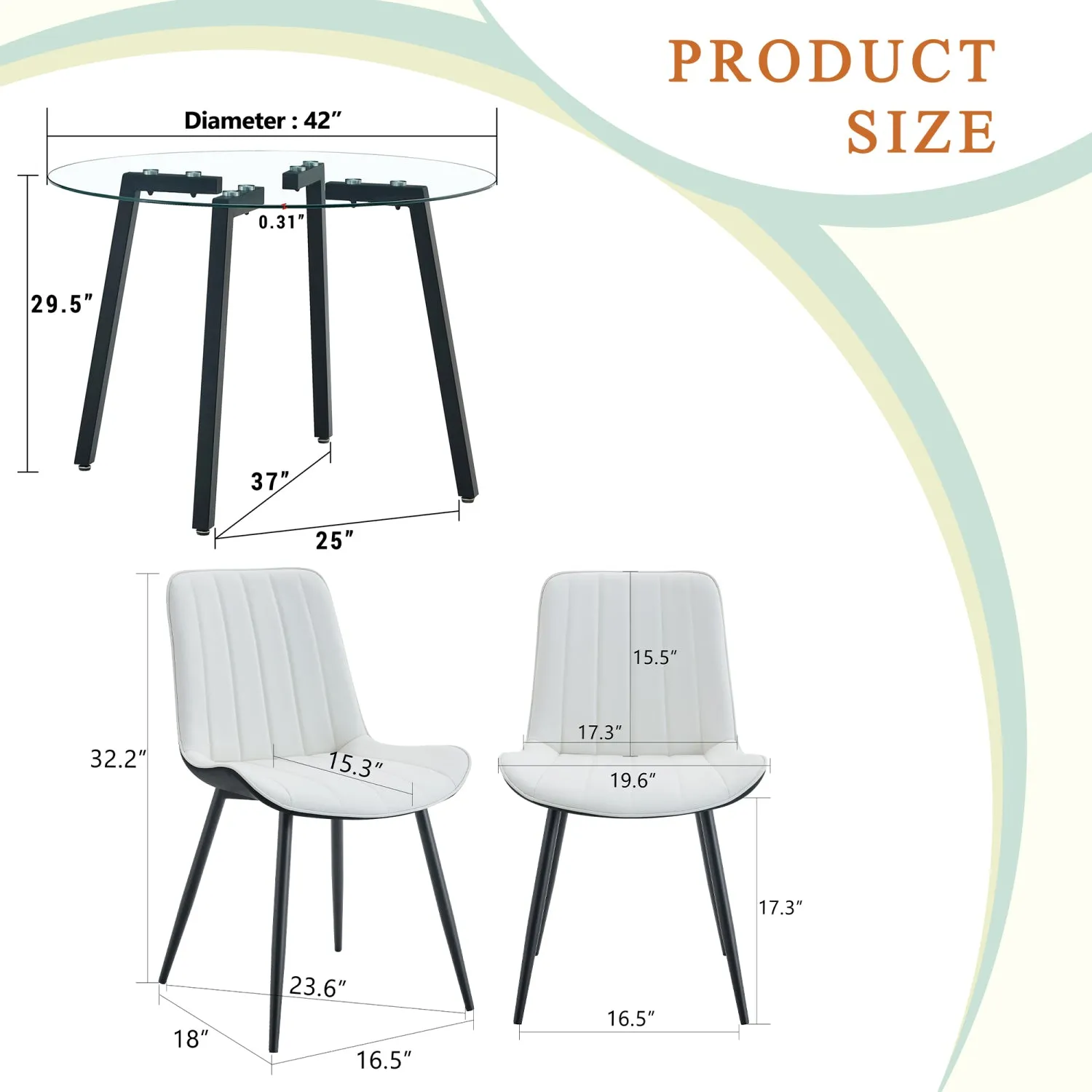 Streamdale 42" Glass Table & 4 PU Chairs - Modern Minimalist Set