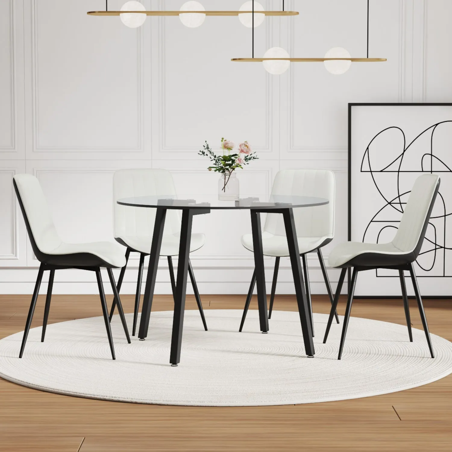 Streamdale 42" Glass Table & 4 PU Chairs - Modern Minimalist Set