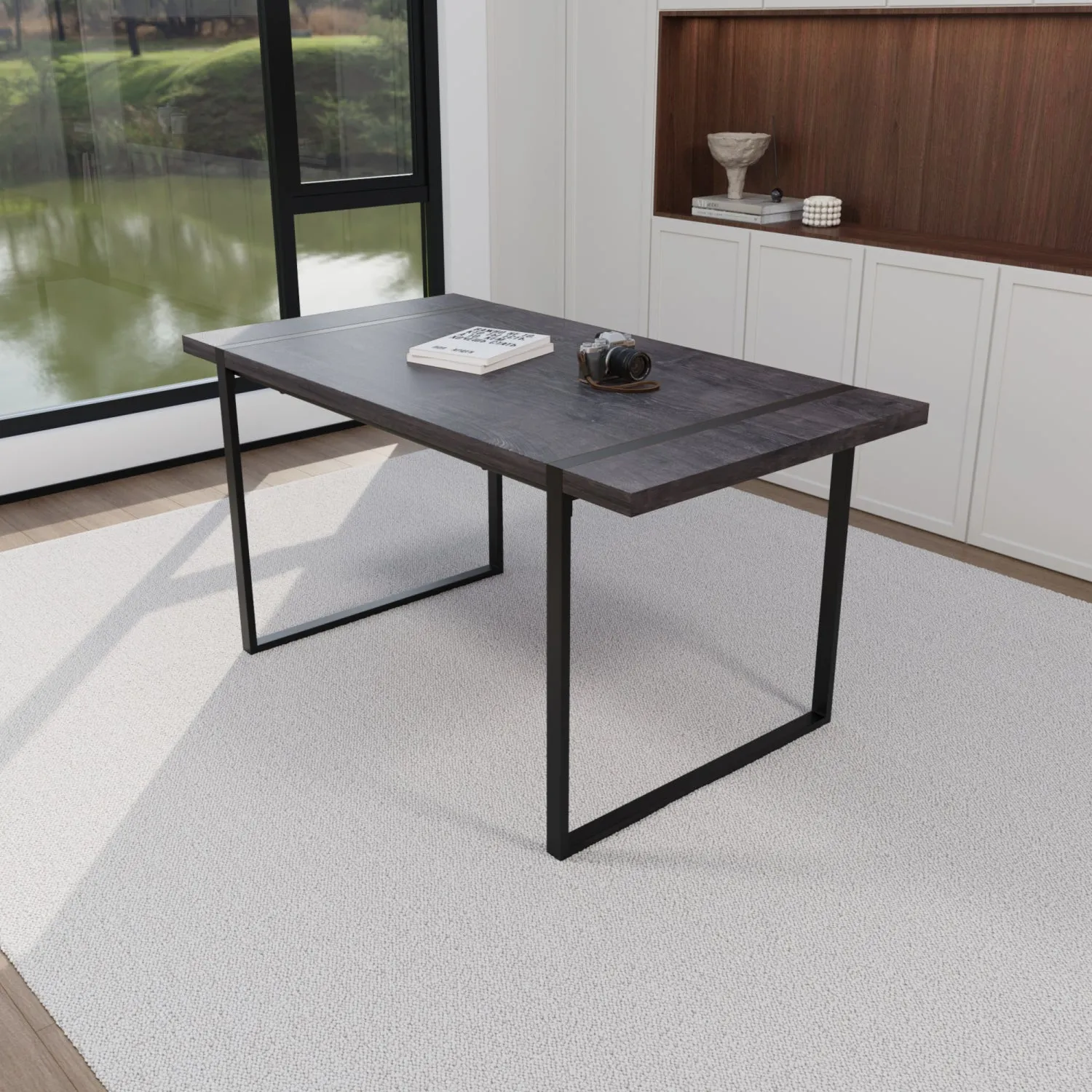 Streamdale 59" Black Dining Table & 4 Suede Chairs