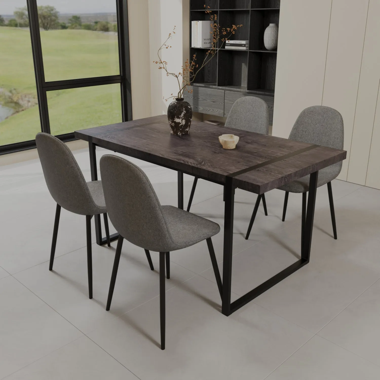 Streamdale 59" Black Dining Table & 4 Suede Chairs