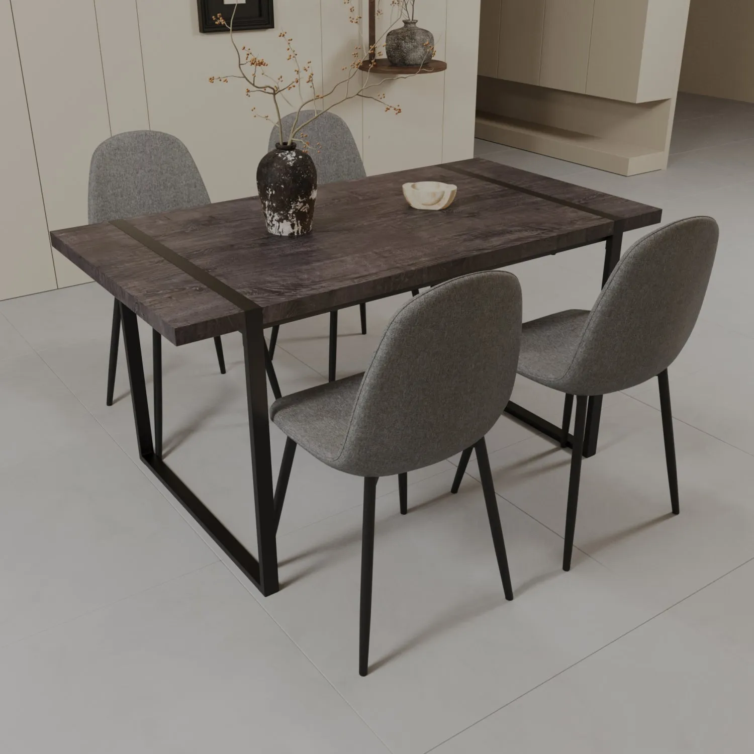 Streamdale 59" Black Dining Table & 4 Suede Chairs