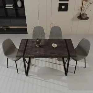 Streamdale 59" Black Dining Table & 4 Suede Chairs