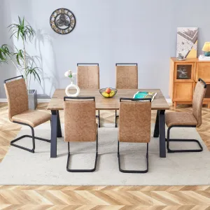 Streamdale 63" Wood Table & 6 Brown Fabric Chairs