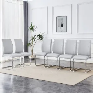 Streamdale Arch Dining Chairs - Light Gray PU, Silver Legs - Set of 6