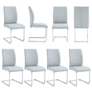 Streamdale Arch Dining Chairs - Light Gray PU, Silver Legs (Set of 8)