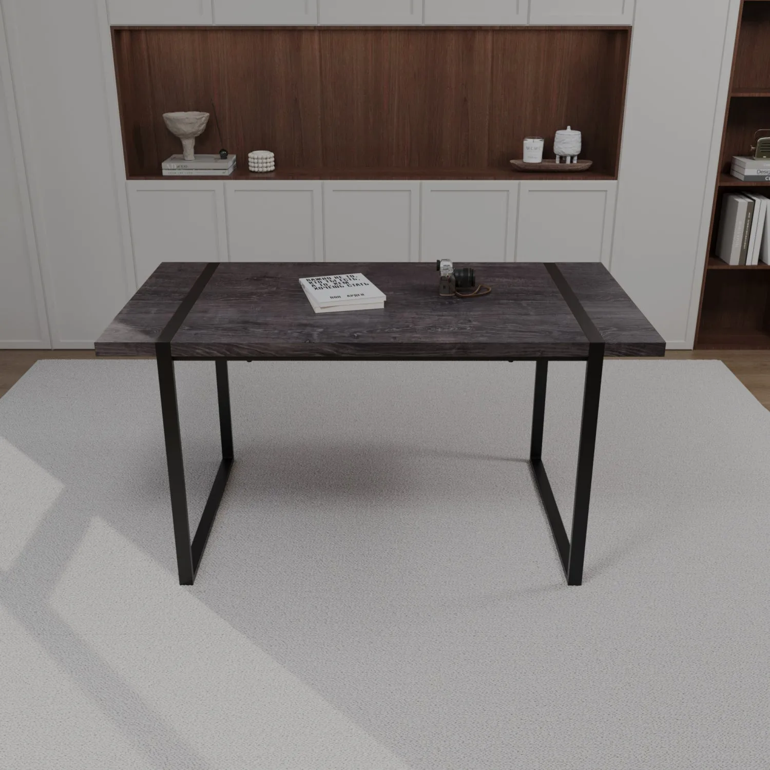 Streamdale Black Dining Table & 4 Suede Chairs - Modern Set