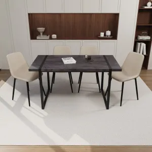 Streamdale Black Dining Table & 4 Suede Chairs - Modern Set