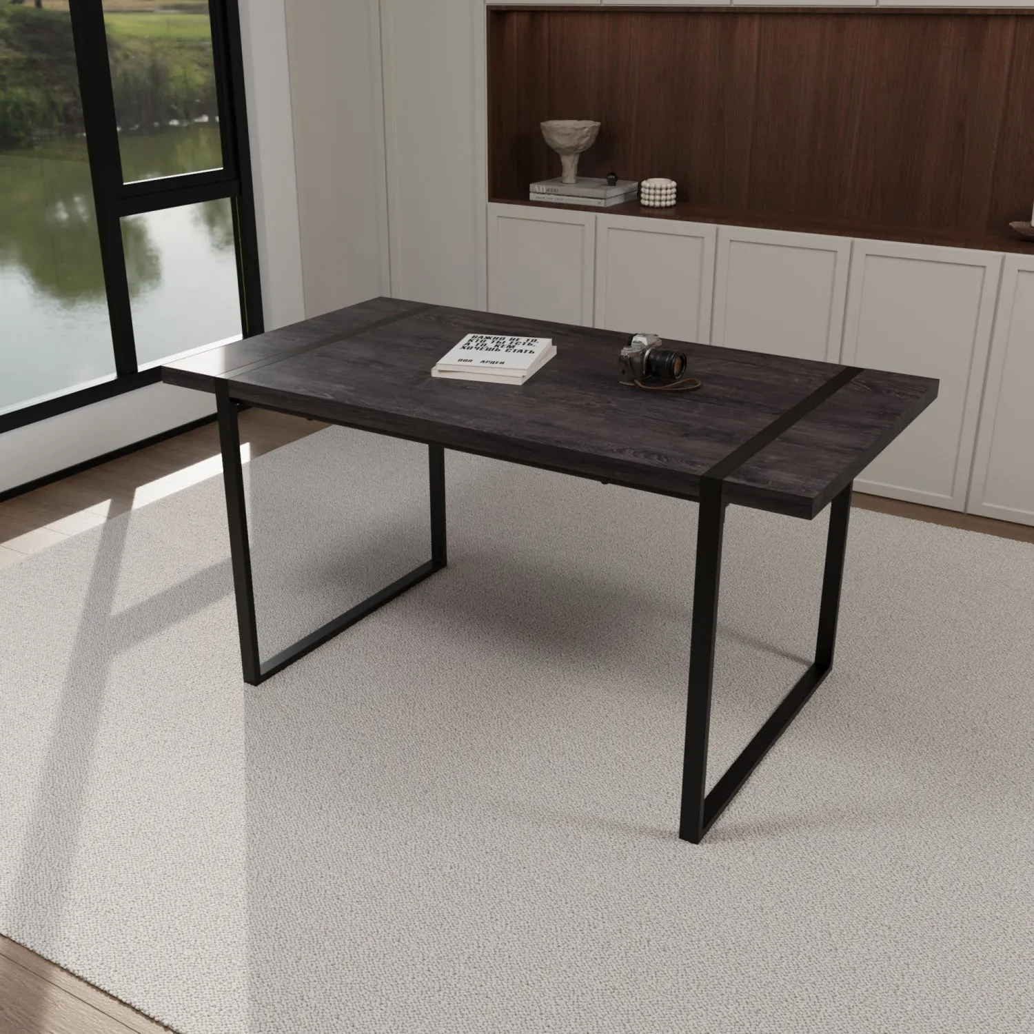 Streamdale Black Dining Table & 4 Suede Chairs - Modern Set