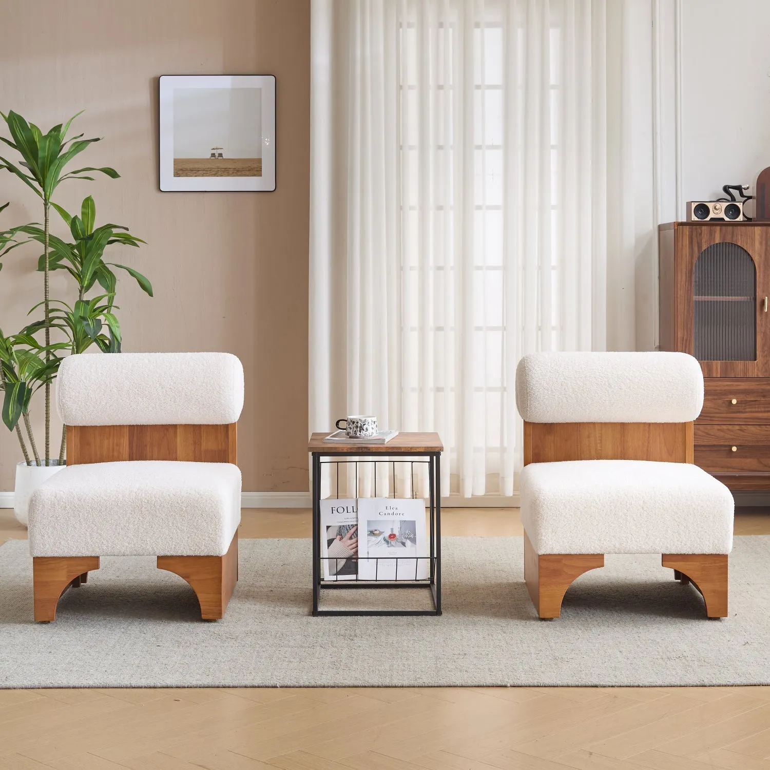 Streamdale Boucle Lounge Chairs (Set of 2) - Wood Frame, Rolled Back