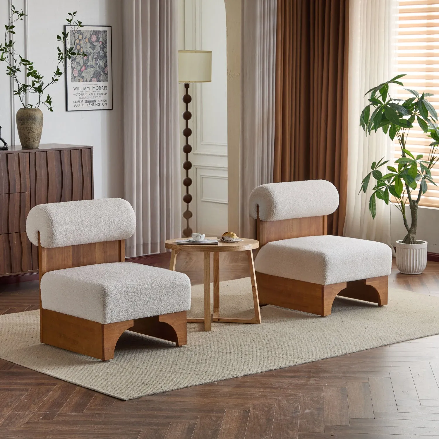 Streamdale Boucle Lounge Chairs (Set of 2) - Wood Frame, Rolled Back