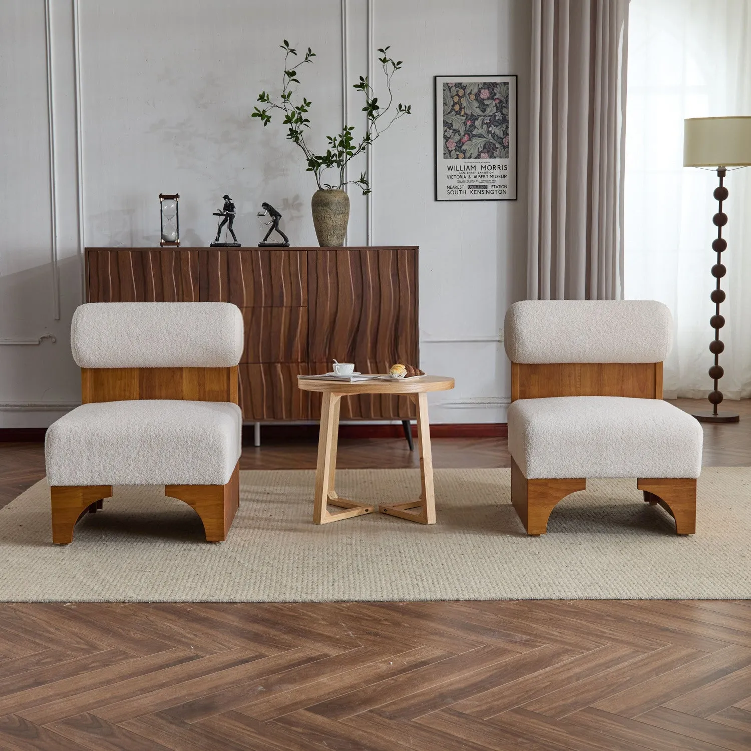 Streamdale Boucle Lounge Chairs (Set of 2) - Wood Frame, Rolled Back