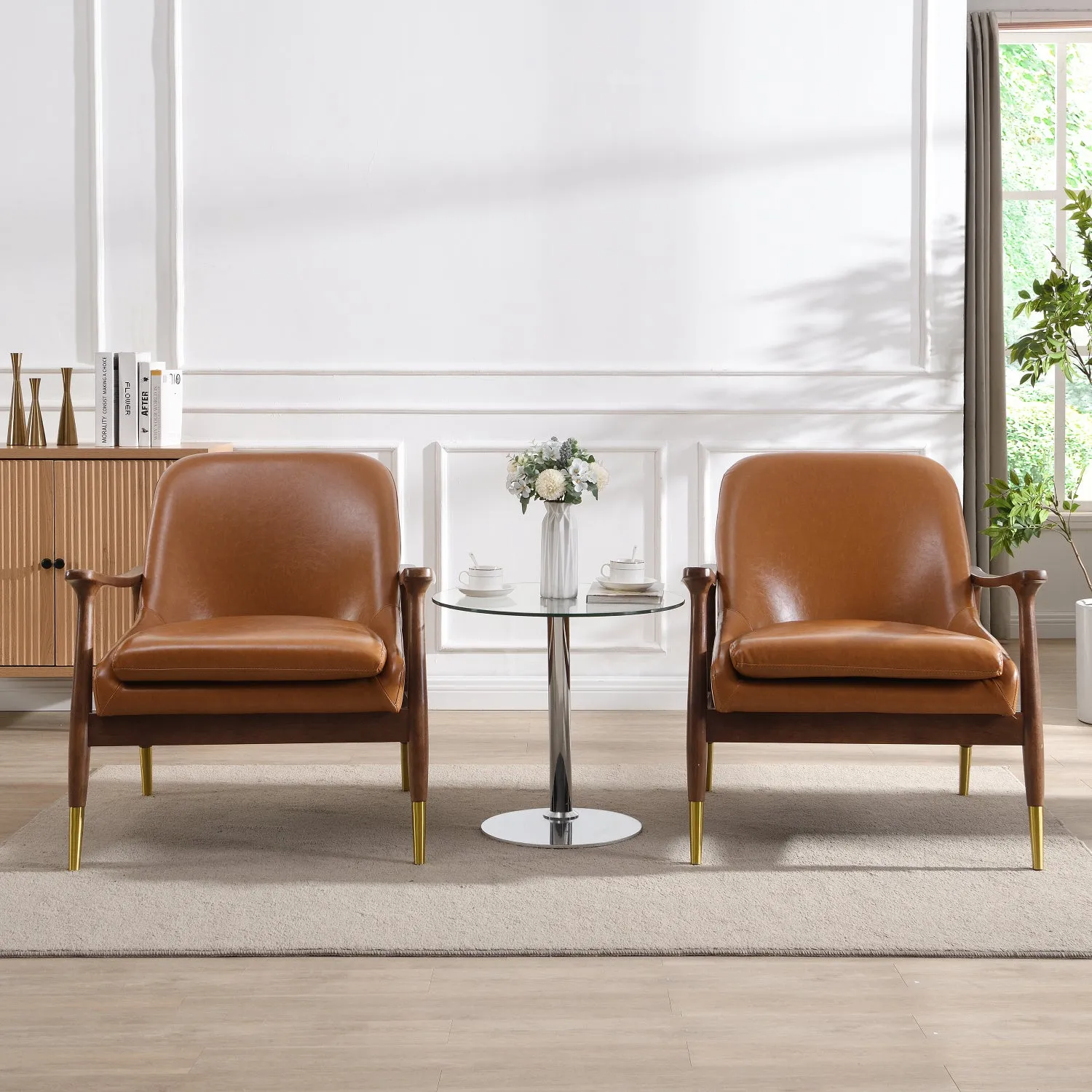 Streamdale Faux Leather Accent Chairs - Mid-Century Style
