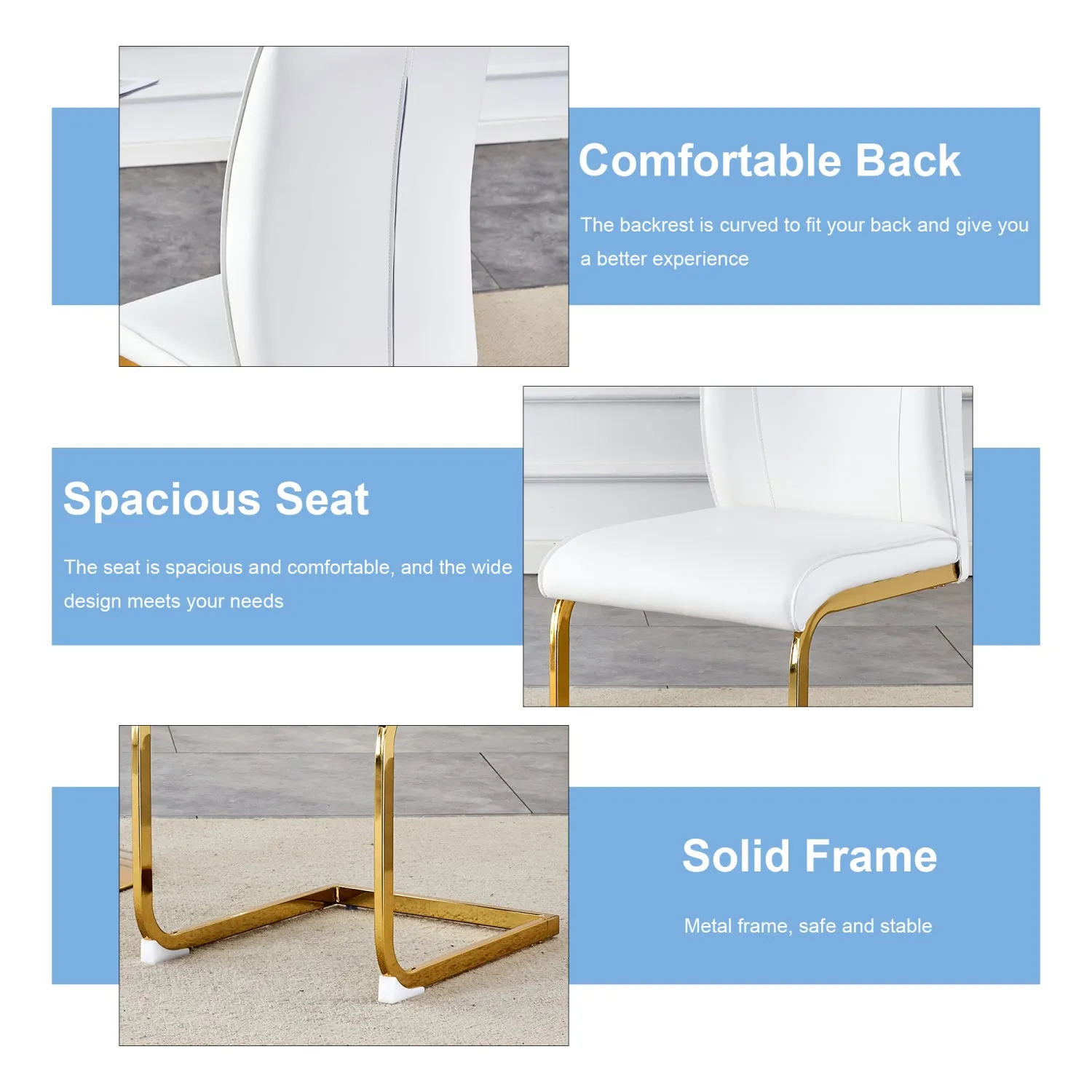 Streamdale Luxury White PU Dining Chair Set - Gold Legs (8 Chairs)