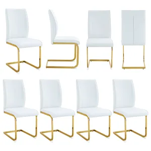Streamdale Luxury White PU Dining Chair Set - Gold Legs (8 Chairs)