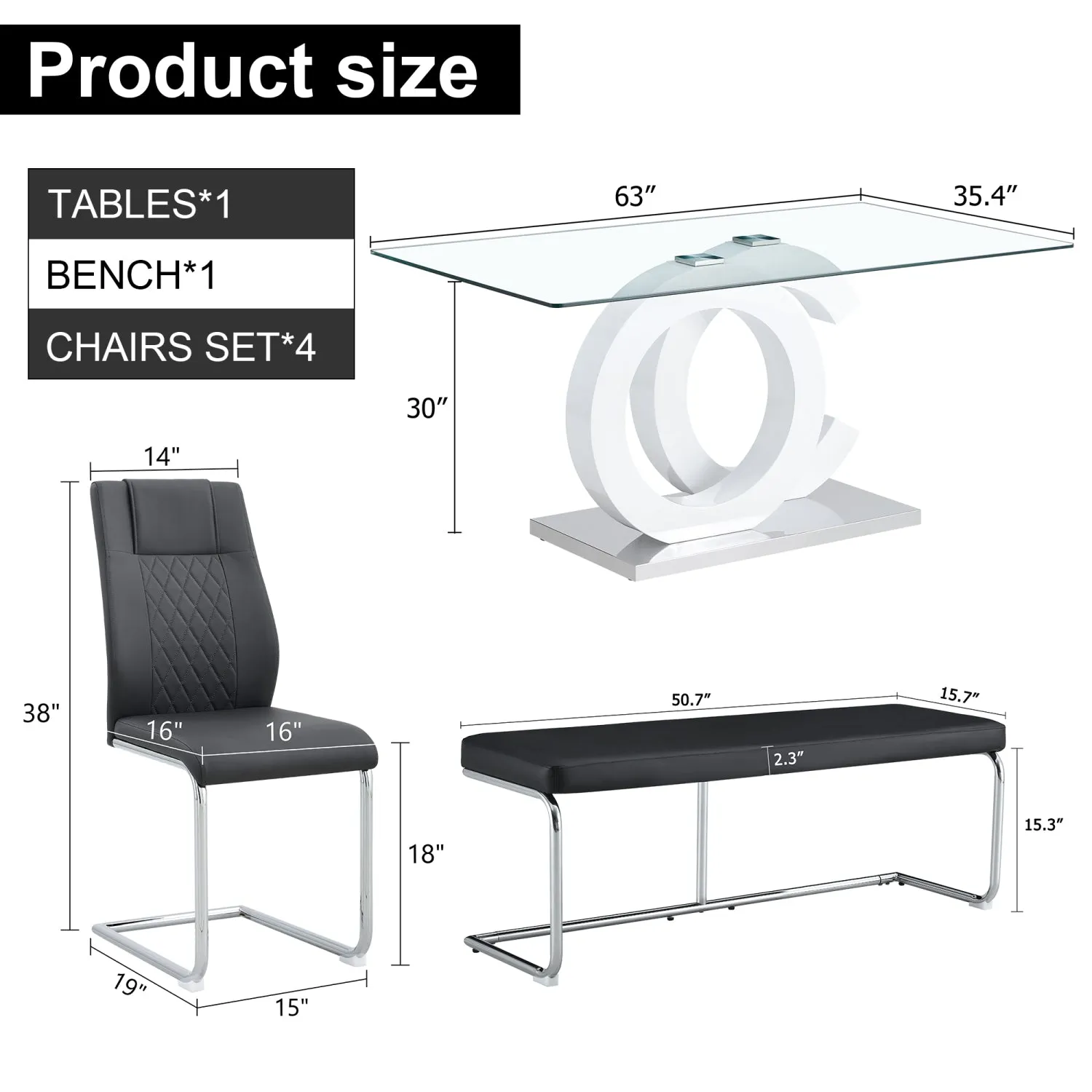 Streamdale Tempered Glass Dining Set with Comfortable Chairs and Bench