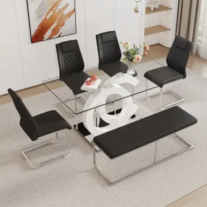 Streamdale Tempered Glass Dining Set with Comfortable Chairs and Bench