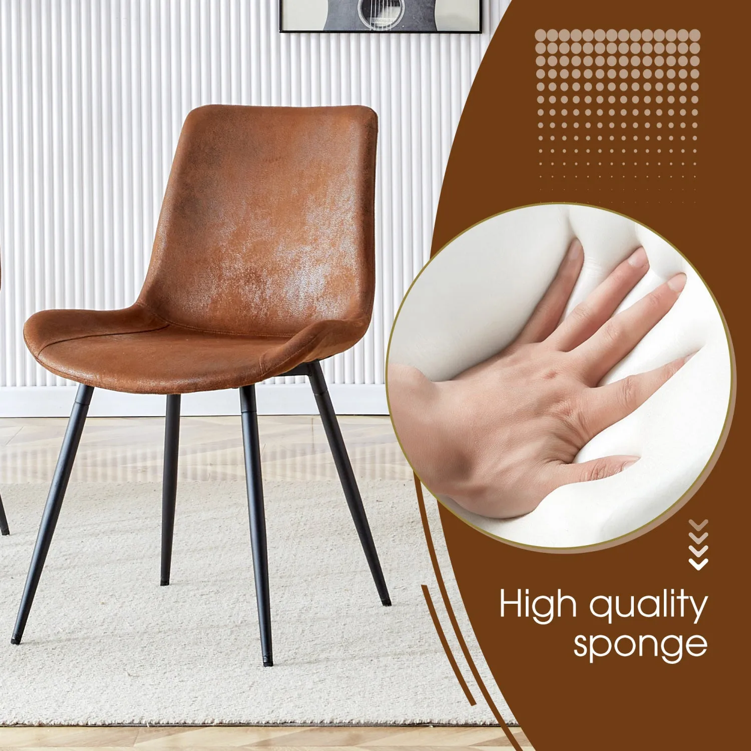 Streamdale Walnut Dining Set: Wood Table, Rattan Legs, 4 Brown Tech-Fabric Chairs