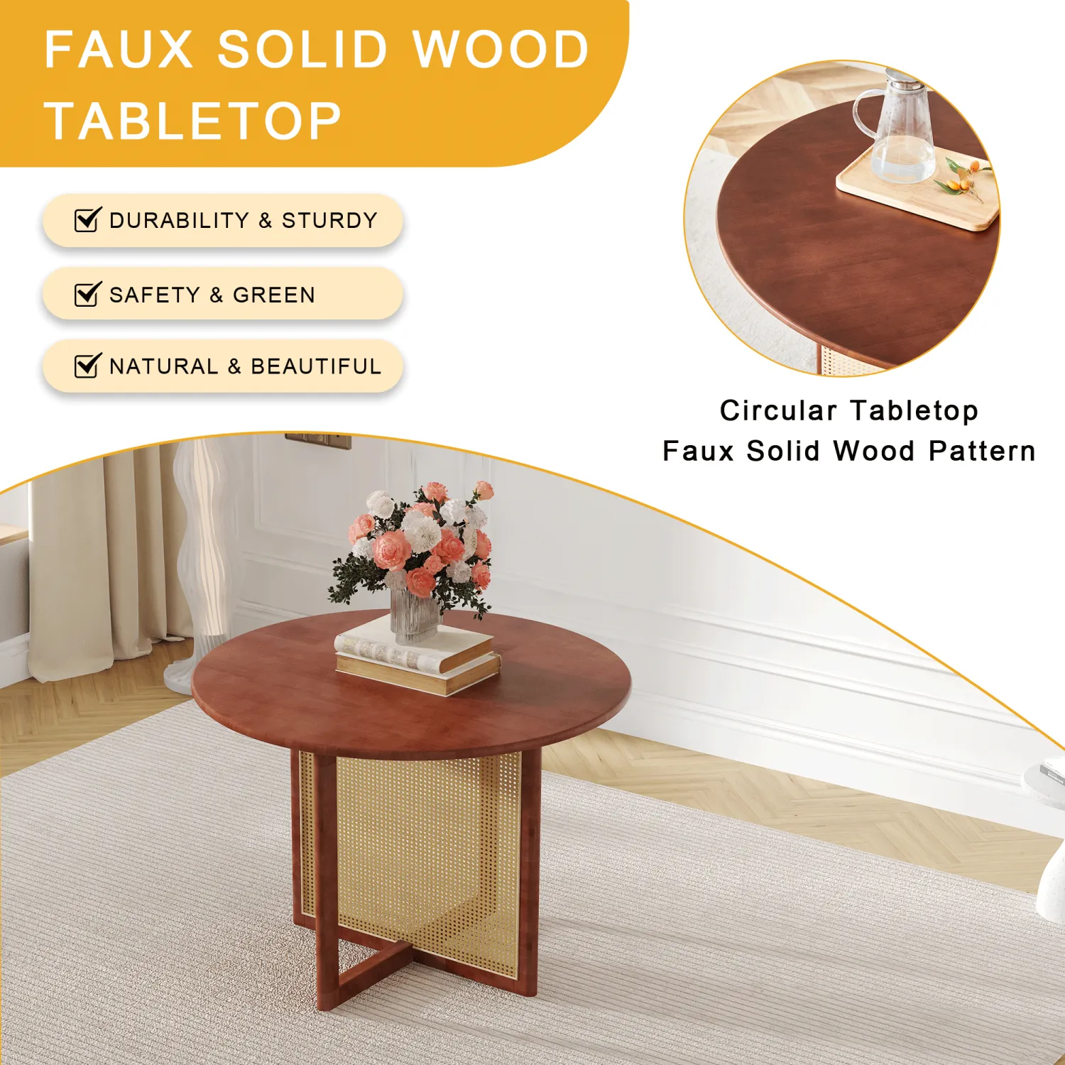 Streamdale Walnut Round Dining Set: 4 Chairs & 42" Table