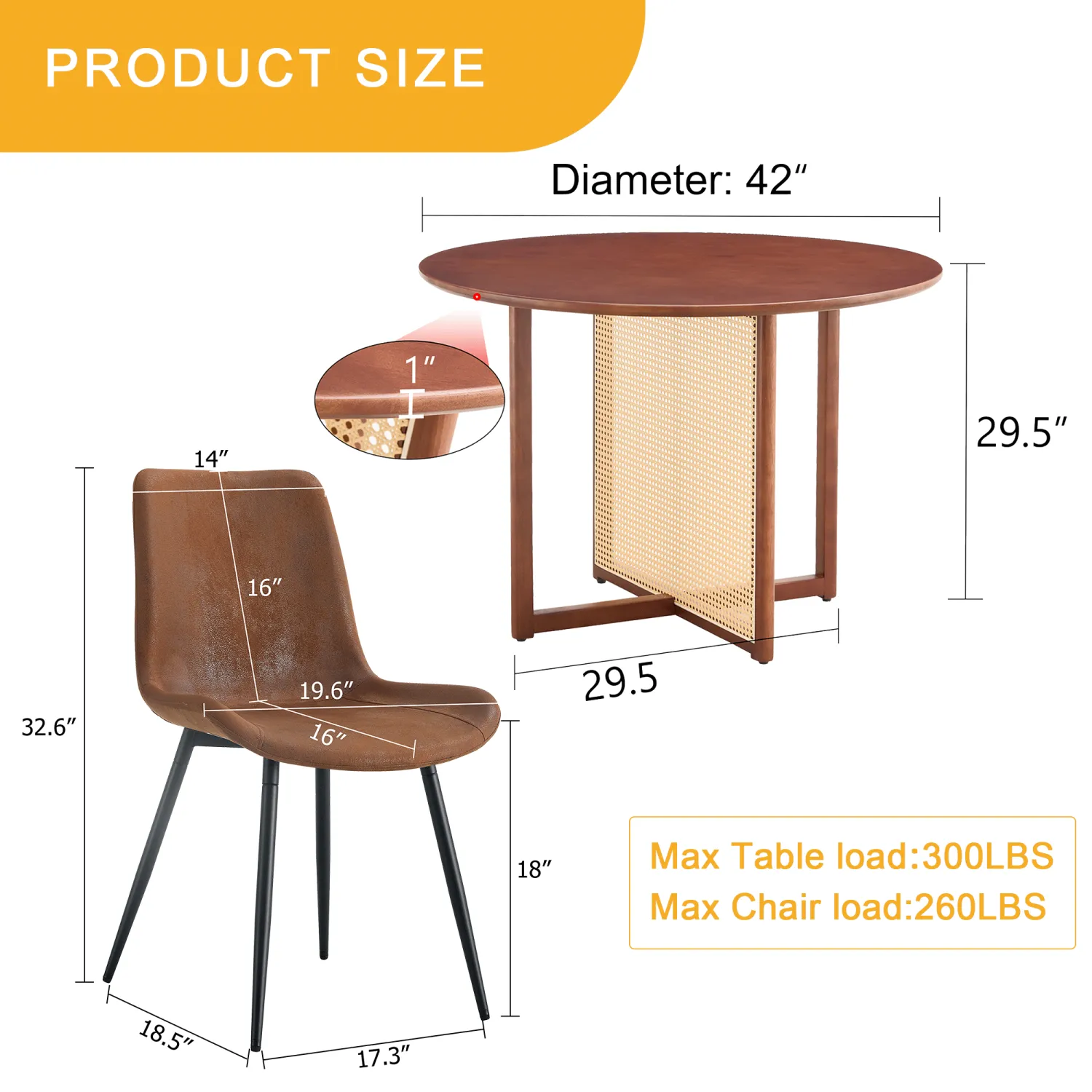 Streamdale Walnut Round Dining Set: 4 Chairs & 42" Table