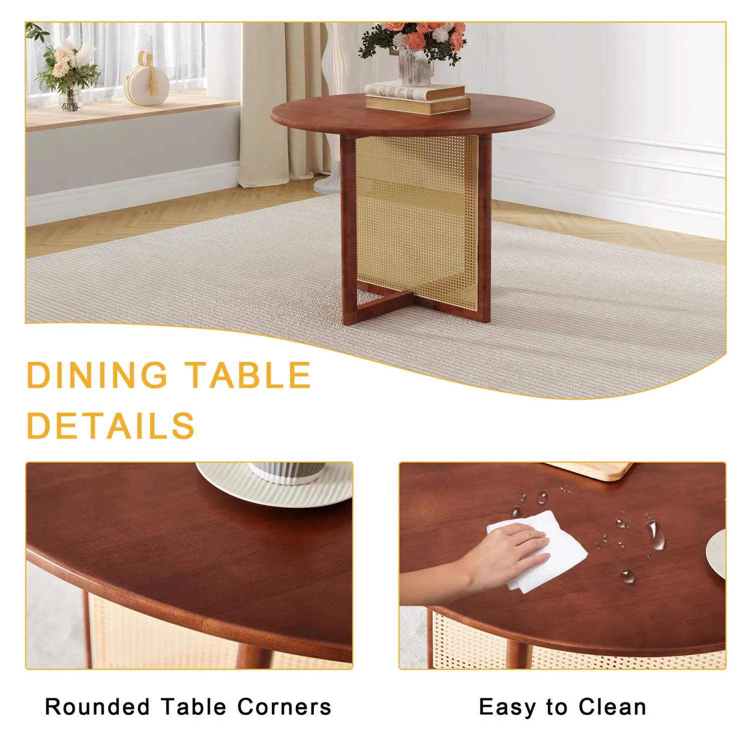 Streamdale Walnut Round Dining Set: 4 Chairs & 42" Table