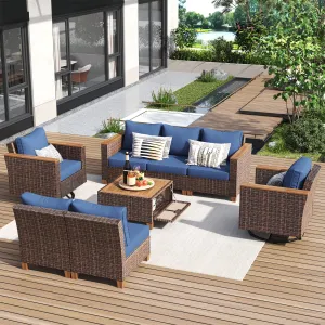 Streamdale Wicker Patio Set: Swivel Rockers, Storage Table, Cushions