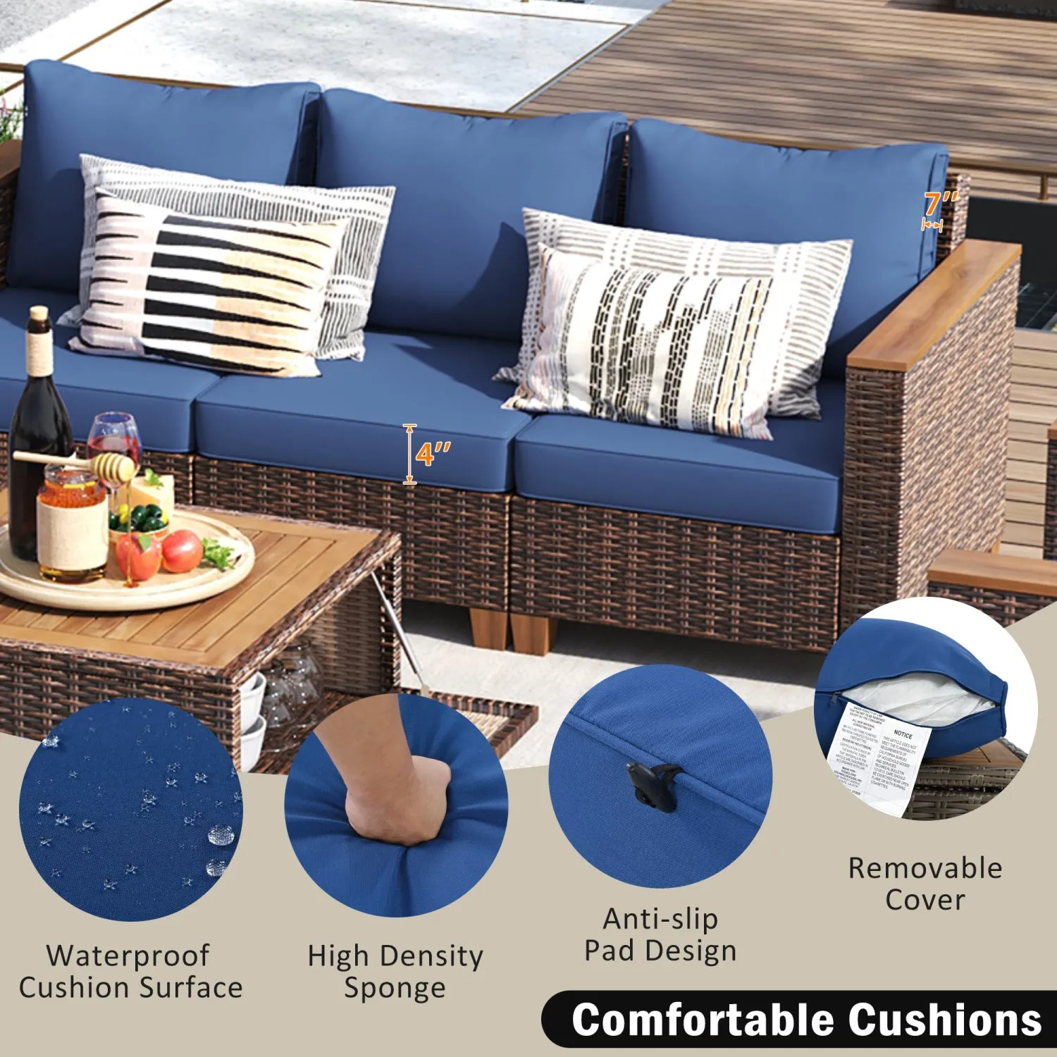 Streamdale Wicker Patio Set: Swivel Rockers, Storage Table, Cushions