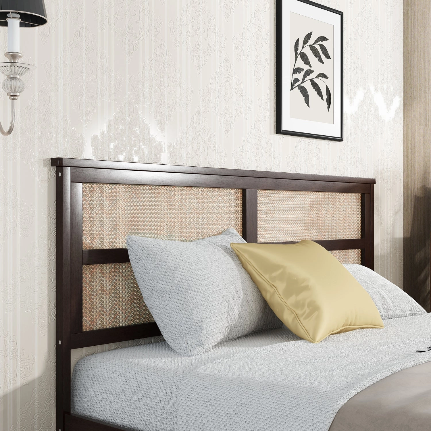 Streamdale King Bed: Rattan Headboard, Storage Drawers, Espresso